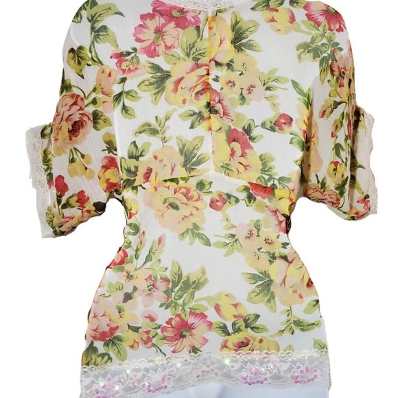 Rampage Sheer Floral Kimono Top M - Picture 2 of 2